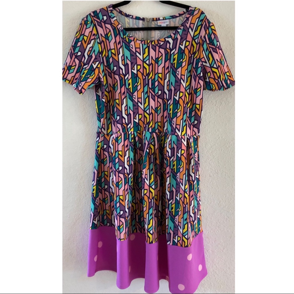 LulaRoe 2x Geometric Purple Polka Dot Amelia